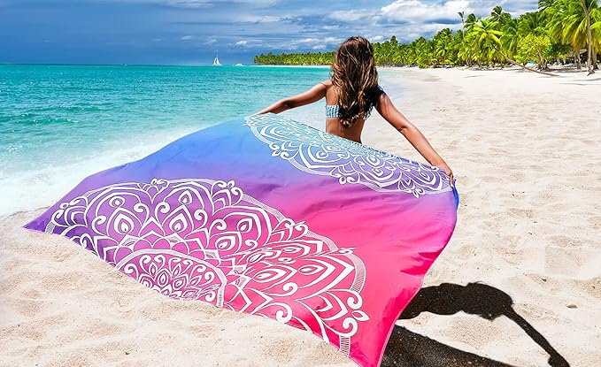 Beach Blanket Waterproof Sandproof Beach Mat 79" X 83" /10'x9'for 2-8 Adults Quick Drying Outdoor Picnic Mat Beach Accessories for Travel, Camping, Hiking