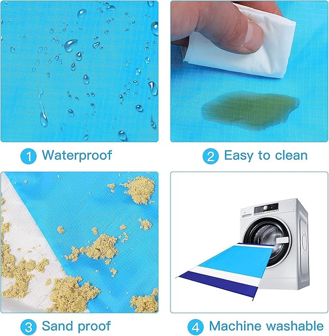 BYDOLL Beach Blanket Waterproof Sandproof 78''×81'' 1-7 Adults Oversized Lightweight Large Picnic Mat Waterproof Sandproof Blanket for Beach