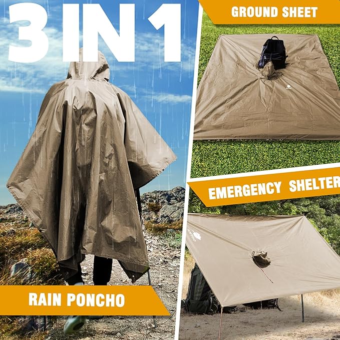 ANYOO Hooded Rain Poncho for Adults Waterproof Lightweight Rain Coat for Men Women Reusable Rain Jacket for Emergency Outdoor