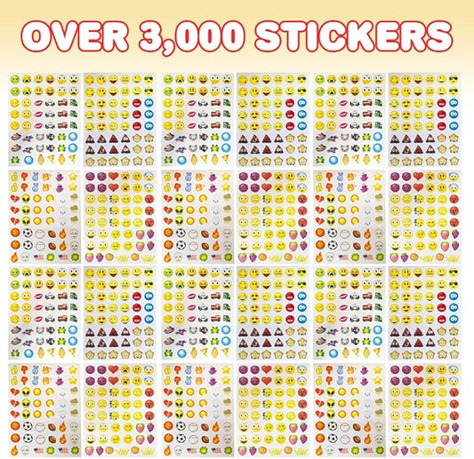 ArtCreativity Assorted Emoticon Stickers for Kids, 12 Pack with 72 Sheets and Over 3,000 Stickers, Emoticon Sticker Set for Teacher Classroom Rewards, Art Supplies, Party Favors, Goodie Bag Fillers