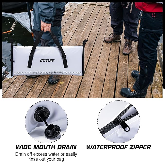 Goture Insulated Fish Cooler Bag, Leakproof Fish Kill Bag, Waterproof Fish Bag with Carry Handle and Strap, Portable Large Fishing Cooler Bag with Drain Plug, Keep Ice Cold All Day, 40inx16.5in