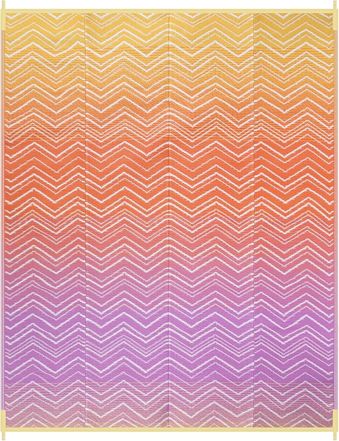 Lahome Colorful Waterproof Outdoor Rug 8x10, Reversible Outdoor Plastic Straw Rug for Patios, Outside RV Mat Carpet for Deck Porch Backyard Balcony Picnic Trailer (Orange/Purple, 8' x 10')