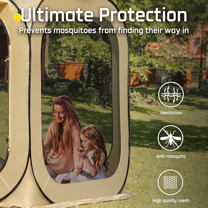 10x10 FT Pop Up Screen Tent - Instant Screened Gazebo Canopy with Mosquito Net, Portable Backyard Tent for 4-6 People, Easy Setup Patio Shelter for Camping, BBQ, Sports & Outdoor Activities
