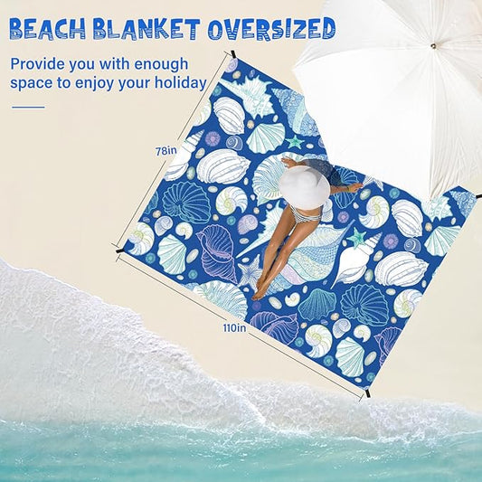 Beach Blanket Waterproof Sandproof 1-7 Adult Oversized 78 '' × 110 '' Lightweight Durable Compact Sand Free Beach Mat for Travel Camping Hiking Picnic Blanket Extra Large