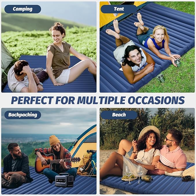 LAMA Double Sleeping Pad for Camping, 2 Persons Self Inflating Camping Mattress for Sleeping, Ultra-Thick 4" Sleeping Mat with Pillow Built-in Pump, Ultralight Camping Mat for Backpacking, Hiking, BL