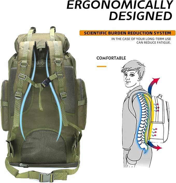 70L/100L Hiking Camping Backpack MOLLE Rucksack Waterproof Daypack for Traveling (Army Green)