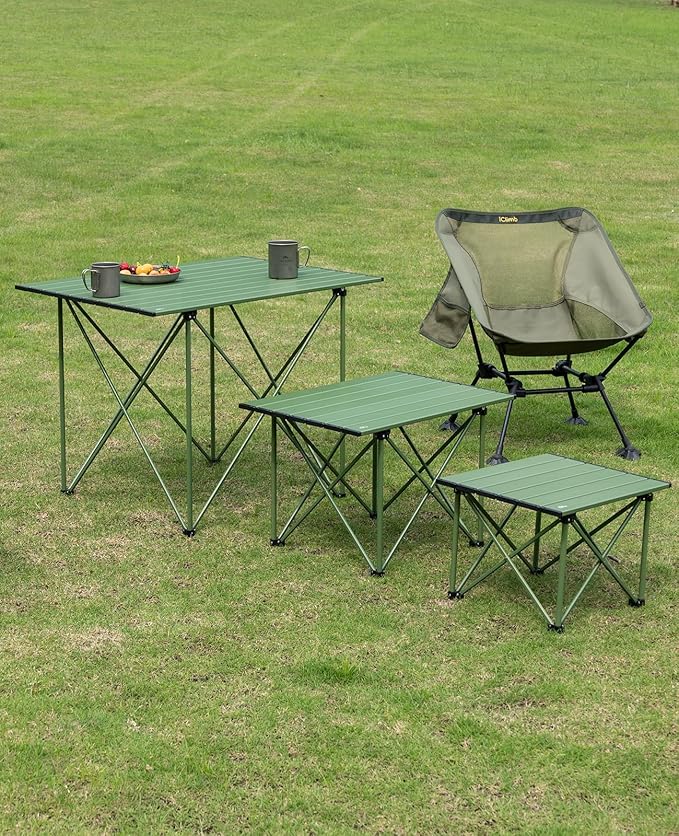 iClimb Ultralight Compact Camping Folding Table with Carry Bag (Reinforced Green - XL)