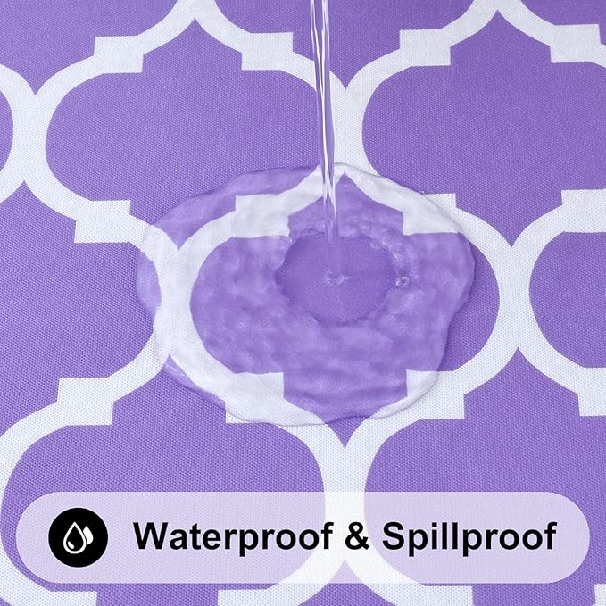 Smiry Rectangle Picnic Table Cover, Waterproof Elastic Fitted Camping Tablecloths for 8 Foot Tables, Wipeable Flannel Backed Vinyl Tablecloth Protector for Indoor, Outdoor (Lavender, 30x96 Inches)