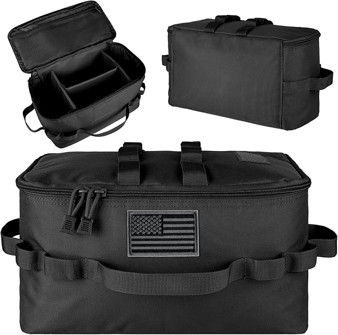 bvya Tactical Camping Storage Bag 11 Liters Outdoor Utility Tote Bag Camping Cookware Organizer Trunk Organizer with Flag Patch