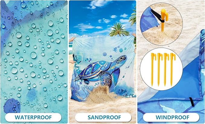 Beach Blanket Waterproof Sandproof Extra Large Beach Mat 79" X 83"/120"x108"for 1-8 Adults Quick Drying Durable Outdoor Picnic Mat for Beach Travel Camping Hiking