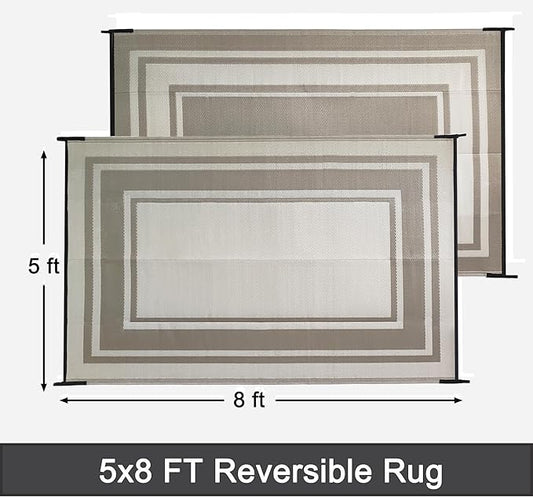 RURALITY Outdoor Rugs 5x8 for Patios Clearance,Waterproof Mats for Porch,Deck,Plastic Straw Area Rugs for Backyard,Balcony,Reversible,Geometric