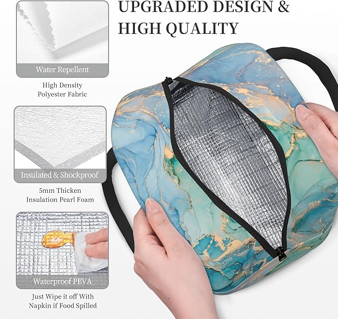 Blue Marble Lunch Bag Lunch Box for Women Men Boys Girls, Reusable Insulated Lunch Tote Bag, Leakproof Thermal Cooler Sack Food Handbags High Capacity for Work School Picnic Camping Gifts