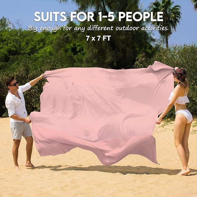BYDOLL Nylon Beach Blanket Waterproof Sandproof Oversized 7'x7' Suits 1-5 Adults Sand Free Extra Large Blanket Lightweight Soft Picnic Mat for Beach Travel Camping