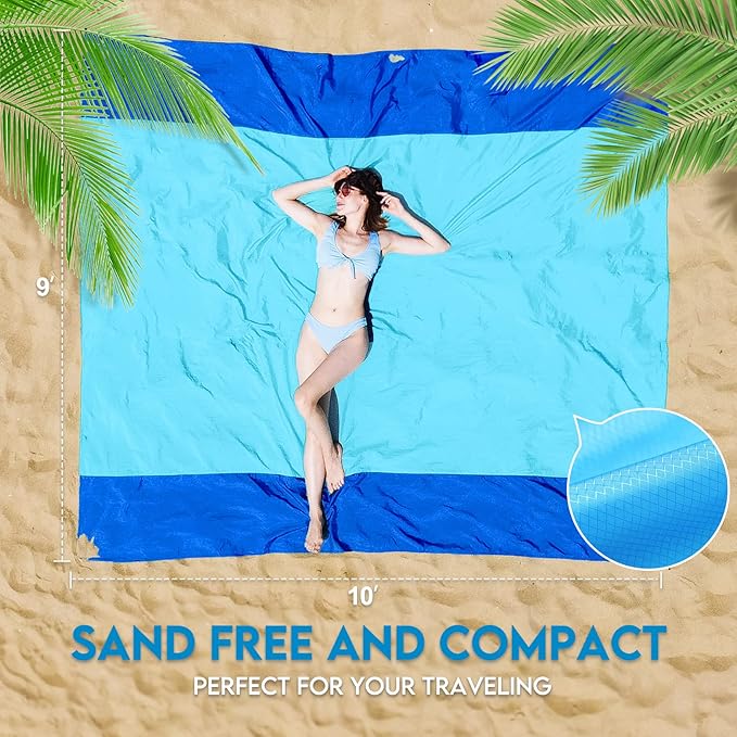 BYDOLL Nylon Beach Blanket Waterproof Sandproof Oversized 10'x9' Suits 1-8 Adults Sand Free Extra Large Blanket Lightweight Soft Picnic Mat for Beach Travel Camping