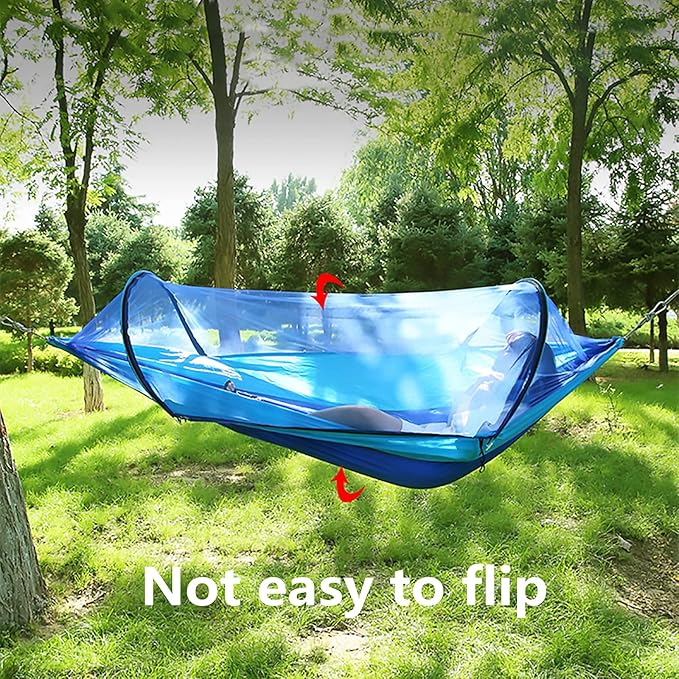 LFL Camping Hammock with Mosquito Net, Hammocks with Tree Straps Carabiners, 1 & 2 Persons Outdoor Portable Tree Straps Swing Hammock, Nylon Parachute Outside Material Hammocks, Blue