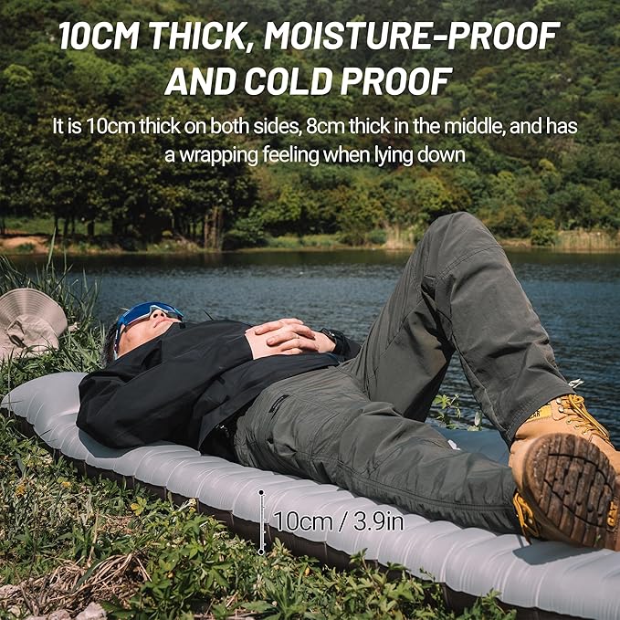 Himalaya Backpacking Sleeping Pad with Pillow Inflatable Sleeping Pad for Camping with 4-Layer Design - 3.3 R Value - Thick 3.9" -20D Nylon+TPU Reversible Sleeping Pad Lightweight Waterproof