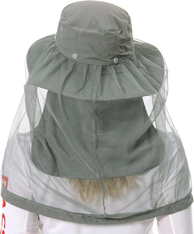 BASSDASH UPF 50+ Mosquito Sun Hat with Hidden Head Net and Neck Flap for Men Women Outdoor Fishing Hiking Camping FH16