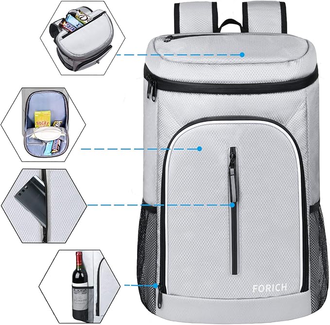 FORICH Soft Cooler Backpack Insulated Waterproof Backpack Cooler Bag Leak Proof Portable Small Cooler Backpacks to Work Lunch Travel Beach Camping Hiking Picnic Fishing Beer for Men Women