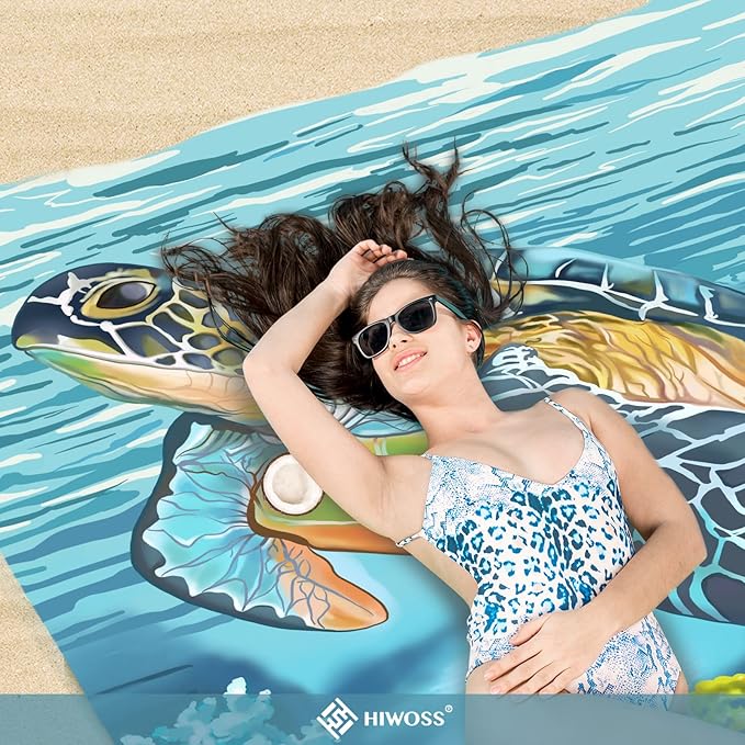 Beach Blanket Waterproof Sandproof Oversized 95”x 80”,Sand Free Beach Mat with Corner Pockets,Portable Mesh Bag for Beach Festival,Picnic,Travel and Outdoor Camping (Turtle Plus)