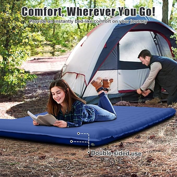 Double Sleeping Pad, Self Inflating 4.7'' Extra Thick for 2 Person Built-in Pump, Portable Camping Mattress Sleeping Mat for Backpacking Hiking Tent Travel