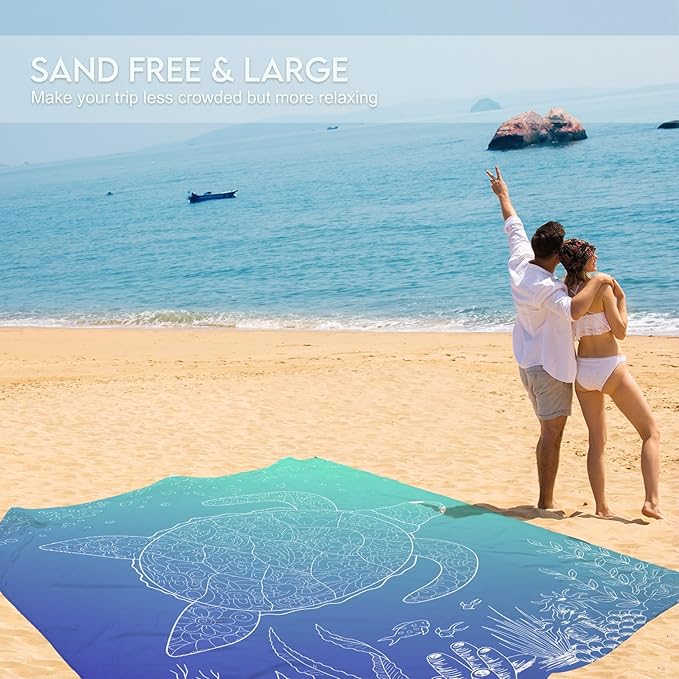 BYDOLL Beach Blanket 78''X81'' 4-7 Adults Oversized Lightweight Waterproof Sandproof Blanket for Beach Large Picnic Mat Travel Camping