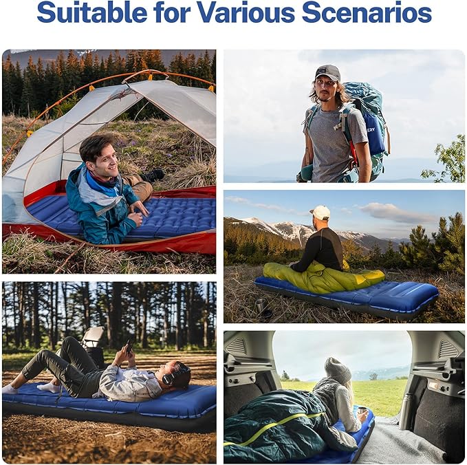 OGERY Sleeping Pad for Camping, 6" Extra-Thick Reinforced Camping Sleeping Pad with Pillows & Built-in Foot Pump, Ultralight Self Inflating Air Mattress Mat for Tent Hiking Essentials Gear