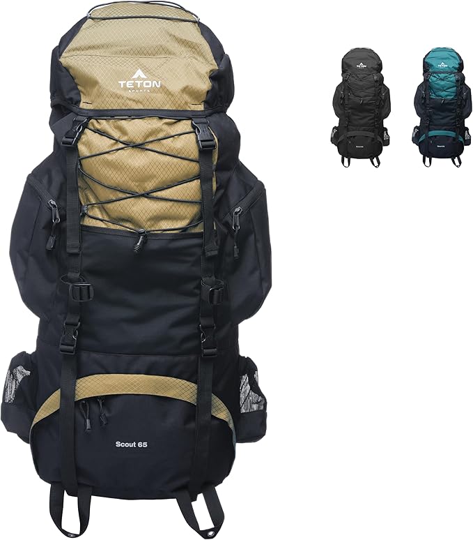 TETON 65L Scout Internal Frame Backpack for Hiking, Camping, Backpacking, Rain Cover Included