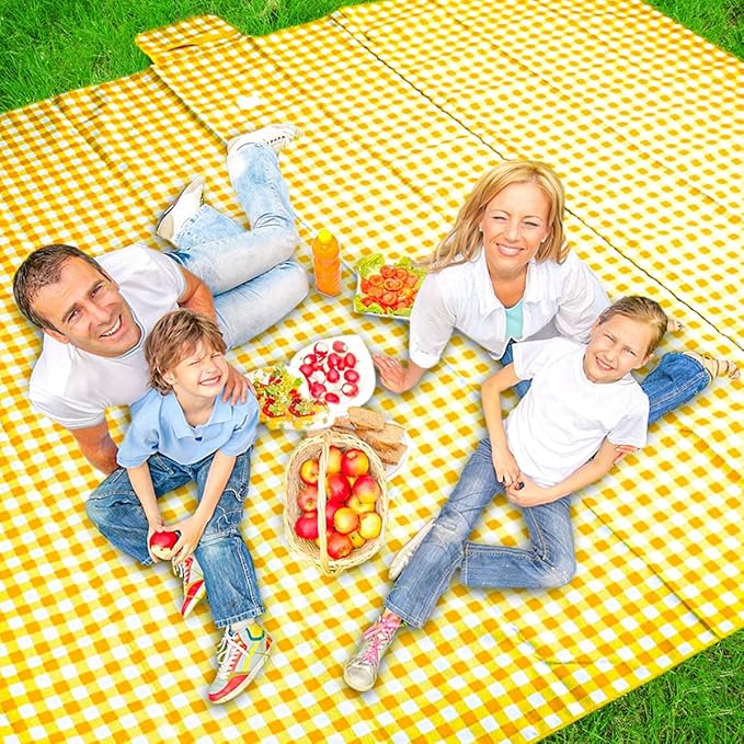 ZHUYNXIR Extra Large Picnic Blanket, 87x87 inch Waterproof Picnic Blanket, Gingham Picnic Mat for Beach, Camping Grass Picnic Blankets.
