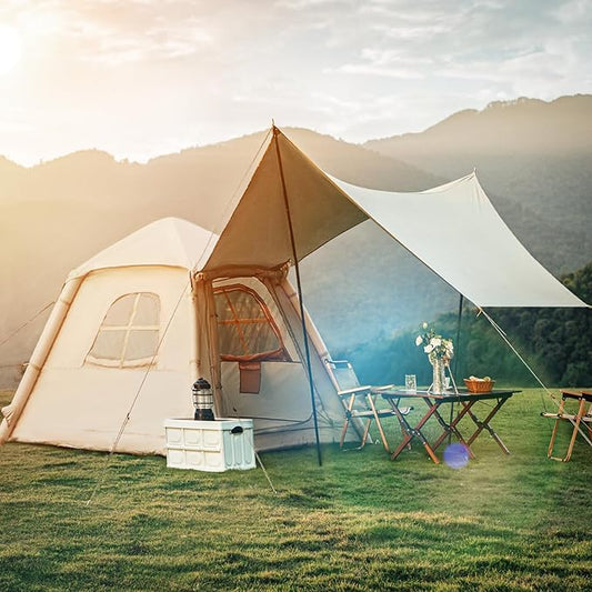 YOLENY 2-4 Persons Inflatable Camping Tent with Pump & Extended Canopy, Easy Set-up, Oxford Portable Free-Standing Family Cabin Tents for Hiking