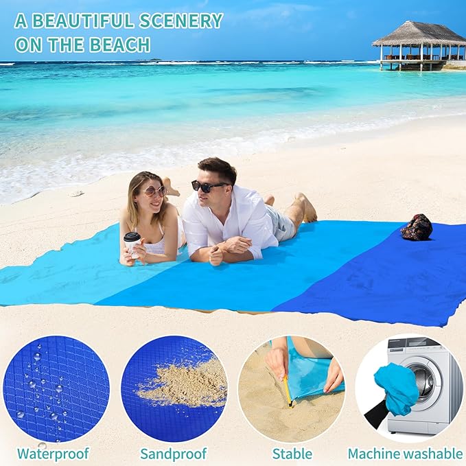 BYDOLL Beach Blanket Waterproof Sandproof 78''×81'' Suits1-4 Adults Compact Lightweight Oversized Sand-Free Blanket Large Picnic Mat for Beach Travel Camping Hiking