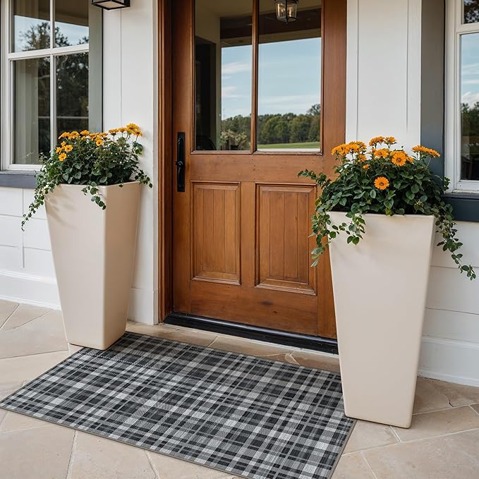 GENIMO Indoor Outdoor Area Rug 2.3'x3.6', Waterproof Non Shedding Front Door Mat, Easy Cleaning, Geometric Carpet for Patio, Porch, Entryway, Living Room, Balcony, Entrance, Bedroom, Black