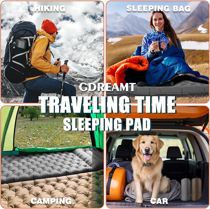 Inflatable Camping Sleeping Pad with Pillow, Extra Thick 4 Inch Sleeping Mat with Built-in Pump, Compact & Ultralight Camping Air Mattress for Backpacking Hiking Tent Traveling