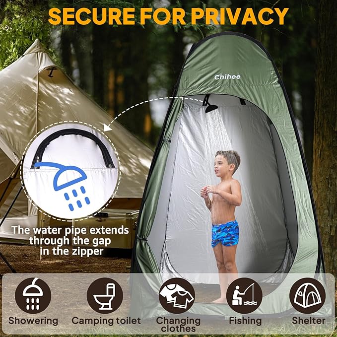 Chihee Outdoor Privacy Shelter Pop Up Camping Bathroom Tent Pod Portable Changing 1 Room Instant Camp Toilet Stall Shower Tents Dressing Room Foldable with Cover Floor Carry Bag Hiking Fishing