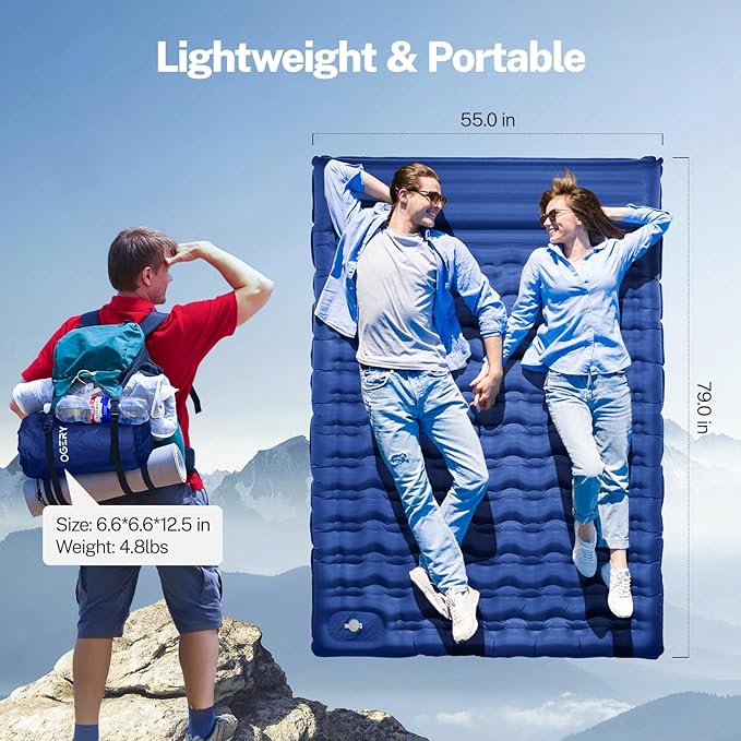 OGERY Sleeping Pad for Camping, 6" Extra-Thick Reinforced Camping Sleeping Pad with Pillows & Built-in Foot Pump, Ultralight Self Inflating Air Mattress Mat for Tent Hiking Essentials Gear