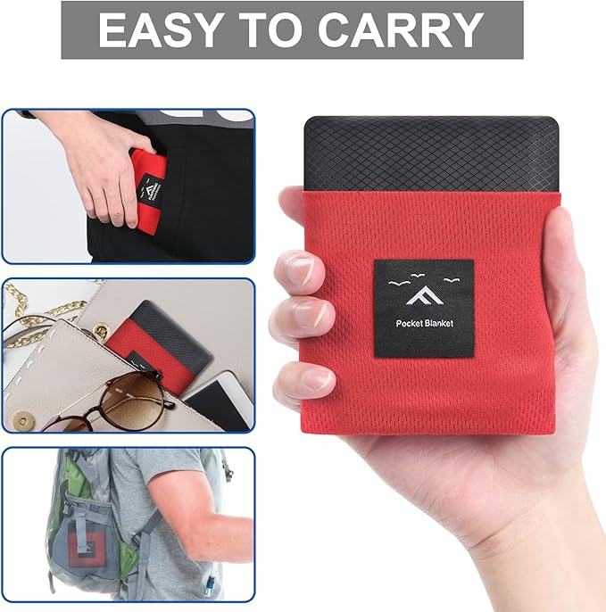 Picnic Blanket, Mini Pocket Beach Mat 55.1 x 70.8IN (3-5 People) Foldable, Lightweight Waterproof Sand Free, Foldable Thin Ground Sheet for Outdoor Camping Hiking Travel - with Hand Strap