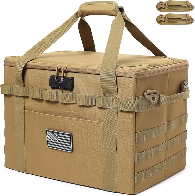 Tactical Camping Storage Bag - 38L Utility Tote Bag Organizer with Combination Lock and Shoulder Strap