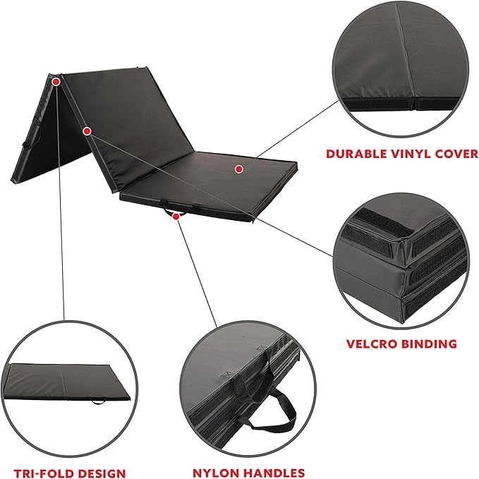 Sunny Health & Fitness Tri-Folding & Puzzle Exercise Mats – Extra Thick, Durable, Non-Slip, Water-Resistant Cushioning for Home Gym, Yoga, MMA, Gymnastics, Cardio, and Core Workouts