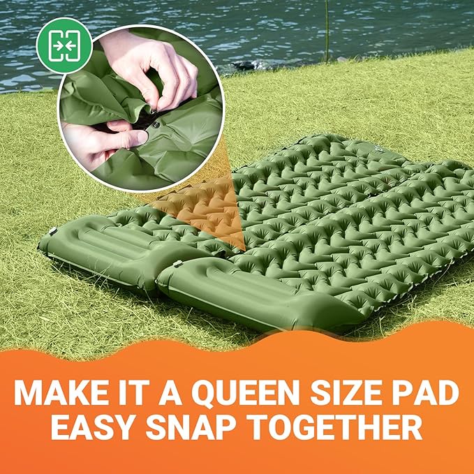 KingCamp Sleeping Pad for Camping, Inflatable Sleeping Pad Ultralight Connectable Camping Mattress with Pillow Built-in Foot Pump for Backpacking Hiking Tent Cot