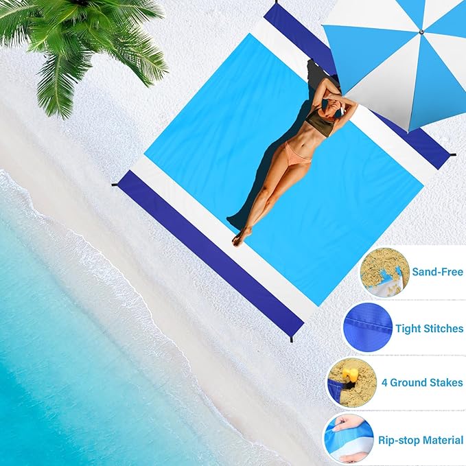 BYDOLL Beach Blanket Waterproof Sandproof 78''×81'' 1-7 Adults Oversized Lightweight Large Picnic Mat Waterproof Sandproof Blanket for Beach