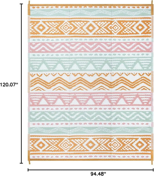 Lahome Outdoor Rug 8x10 Patio Waterproof, Reversible Outdoor Plastic Straw Rug for Camping, Large RV Outdoor Rugs Outside, Outdoor Carpet for Porch Deck Backyard Picnic(Pink/Orange,8'x 10')