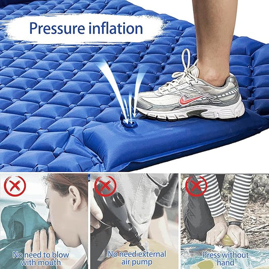 ONTYZZ Double Ultralight Inflatable Sleeping Pad for 2 Persons, Camping, Blue, Waterproof with Built-in Foot Pump
