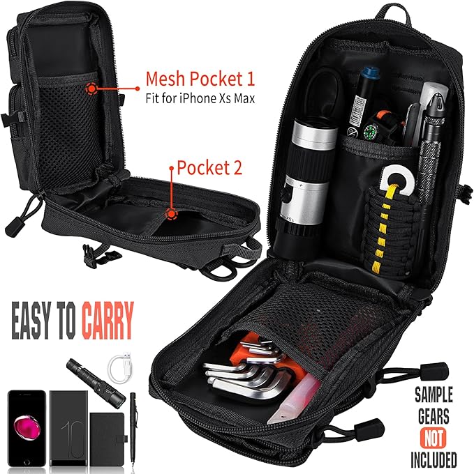 bvya Tactical Molle EDC Utility Pouch Compact Tool Pouch Mini Waist Bag Crossbody Backpack-Design Phone Pouch with Shoulder Strap Flag Patch and D-Rings