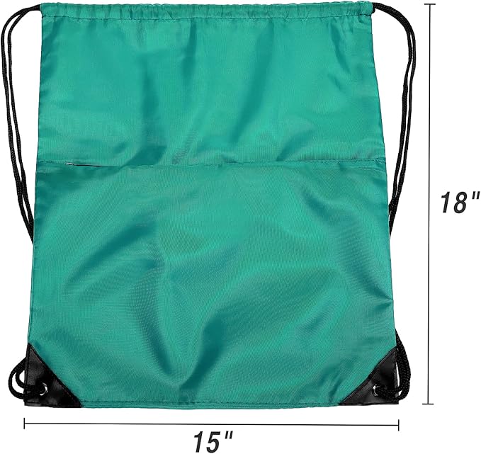 BuyAgain Drawstring Backpack Sports Water Resistant String Bag Sport Gym Sackpack for Women Men Students Large Size with Zipper, Teal