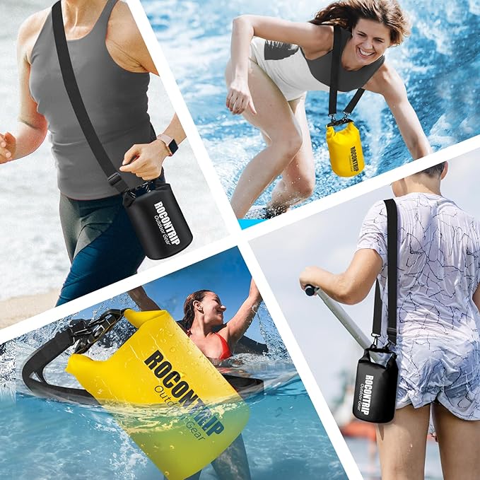 ROCONTRIP Waterproof Dry Bag Lightweight Waterproof Bag Portable Swimming Bag Travel Waterproof Dry Bag for Fishing Snorkeling Diving Boating Kayaking Hiking(GreyBlack, 2L)