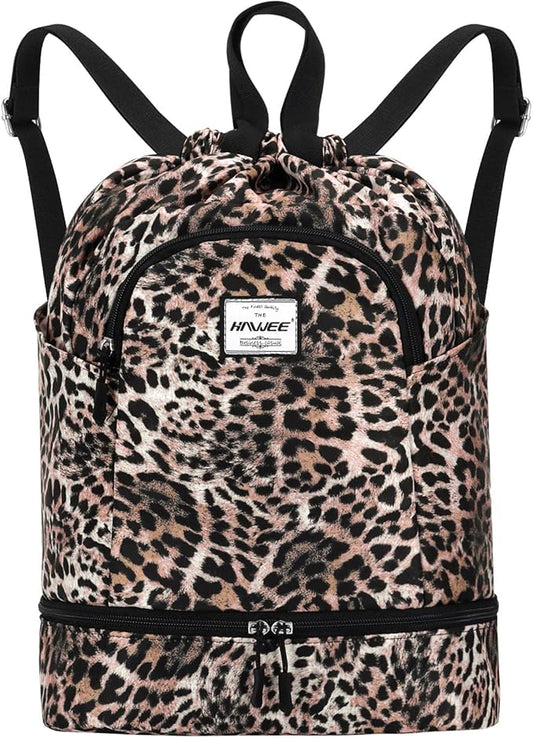 Dry Wet Drawstring Backpack with Shoe Compartment for Women Adjustable Gym Bag