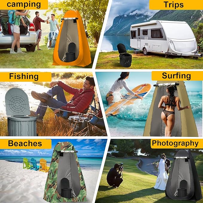 Portable Camping Toilet with Pop-Up Privacy Tent,Outdoor Portable Folding Toilet Potty for Adults,Outdoor Camping Shower Tents Changing Room Emergency Toilet Tent Kit with Carry Bag