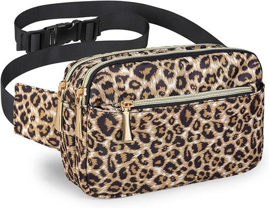 Fanny Packs for Women Men Fashion Plus Size Waist Pack Belt Bag Fanny Pack for Girls Boys with 5 Pockets Adjustable Belt, Cute Bum Bag Hip Bags for Travel Disney Running Hiking (Cheetah Fanny Pack)