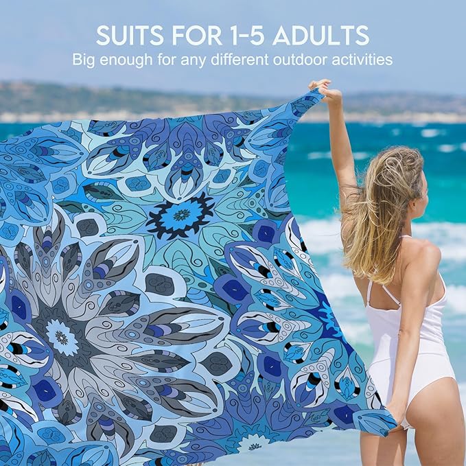 BYDOLL Beach Blanket Waterproof Sandproof 78''×81'' 1-7 Adults Oversized Lightweight Large Picnic Mat Waterproof Sandproof Blanket for Beach