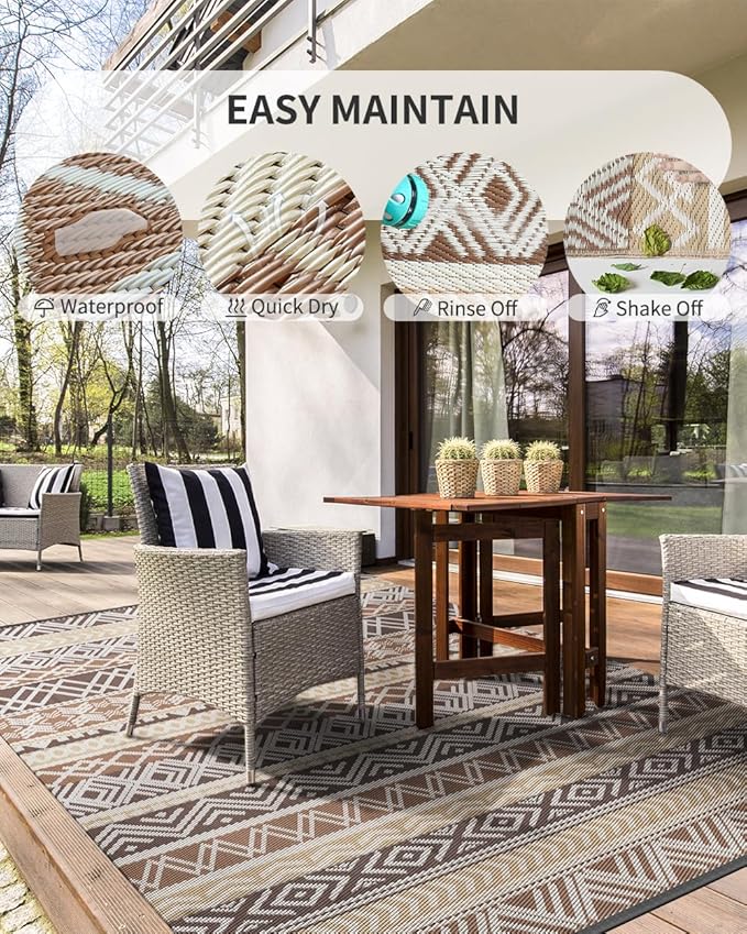 MontVoo Outdoor Rug Carpet Waterproof-Patio Rug Mat 6x9 Reversible RV Camping Rug Picnic Mat Plastic Straw Outside Rug for Balcony Porch Deck Beach-Boho Outdoor Area Rug for Patio Decor Colorful