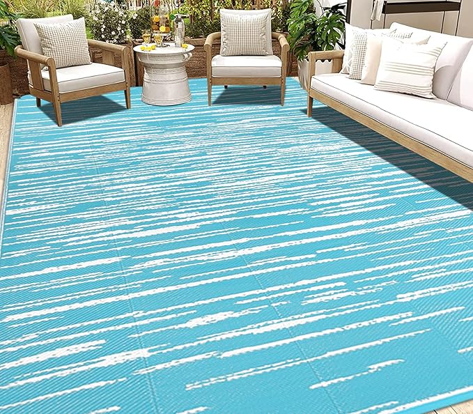 HEBE Outdoor Rug 9'x12' for Patios Clearance Waterproof Patio Mat Plastic Straw Rug Reversible RV Camping Tent Rug Outside Indoor Outdoor Area Rugs for RV,Deck,Beach,Balcony,Camper